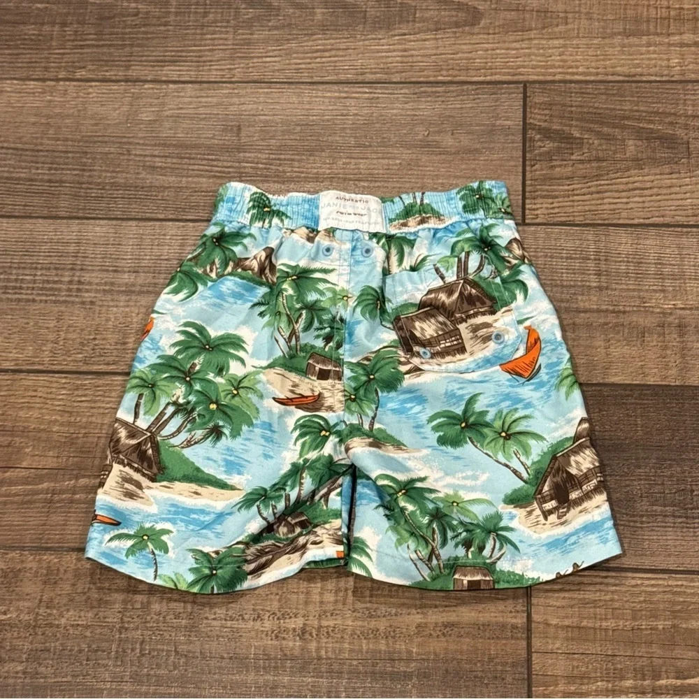 Janie And Jack Baby Boy Green Swim Shorts 12-18 Months Lined Trunks Board Shorts